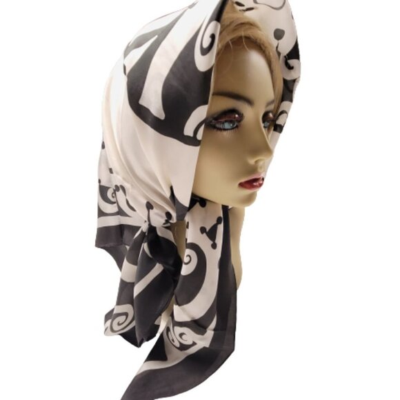 Black and White Silk Handpainted Square Scarf - NEW - Picture 2 of 9